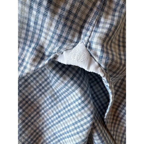 Luigi Borrelli Italian Made 16.5 100% Cotton Blue and Tan Plaid Dress Shirt - Picture 6 of 9